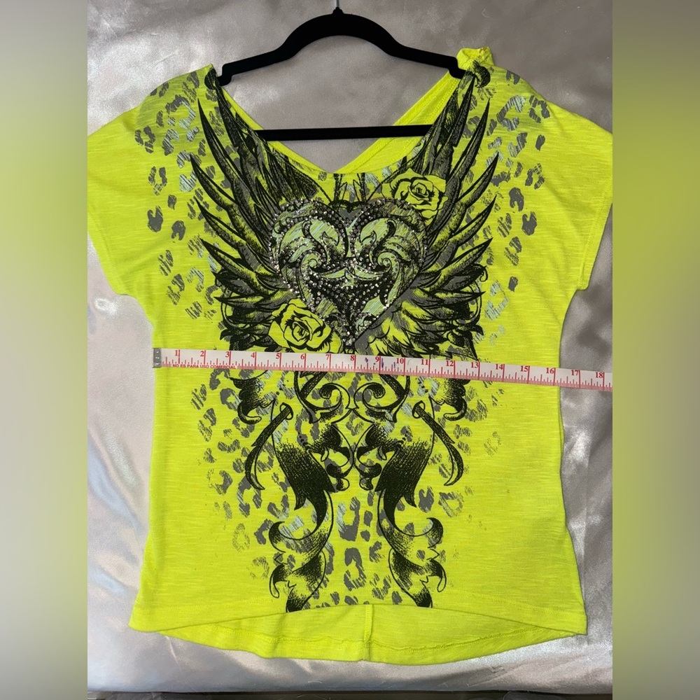 BONGO Neon Yellow Graphic Short Sleeve Top